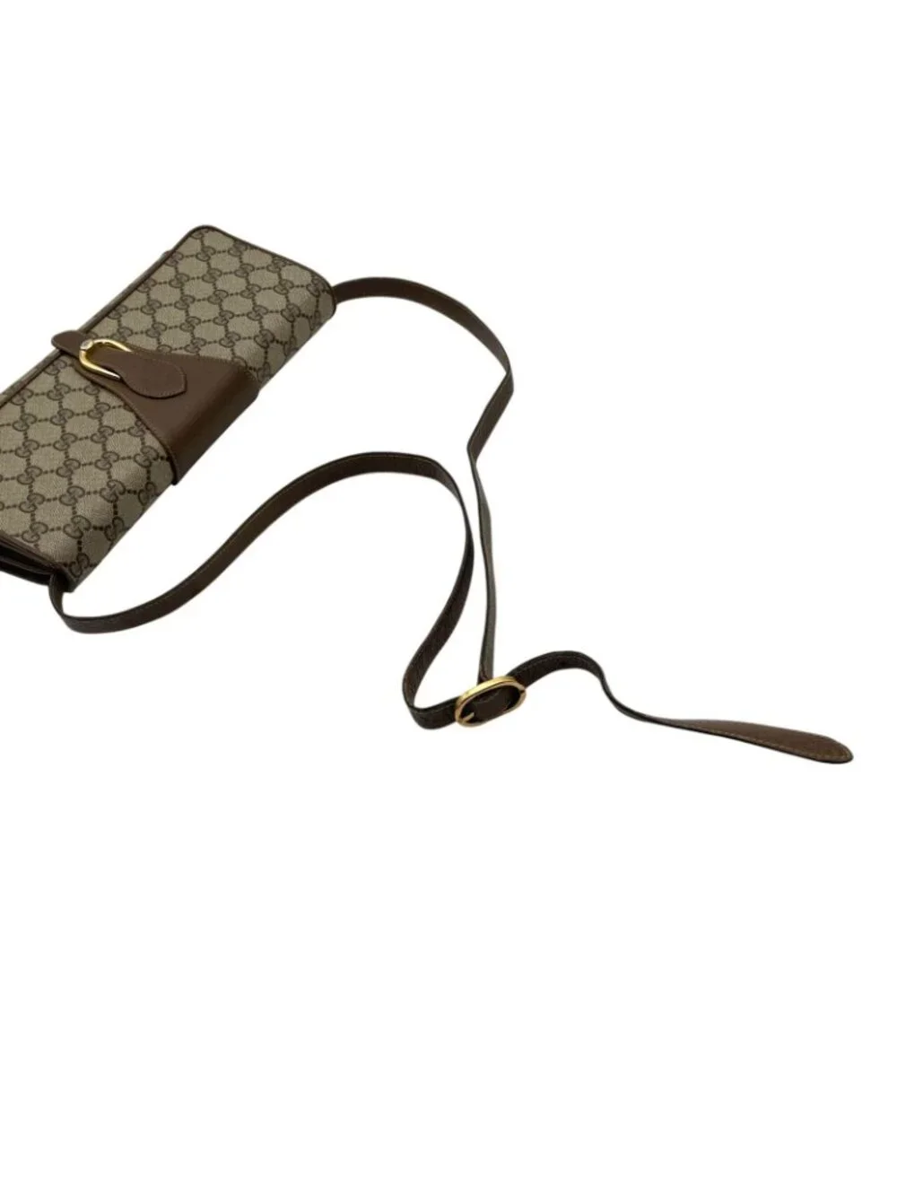 Gucci Shoulder Bag Crossbody Vintage GG Plus Leather Gray Brown Gold Simple
